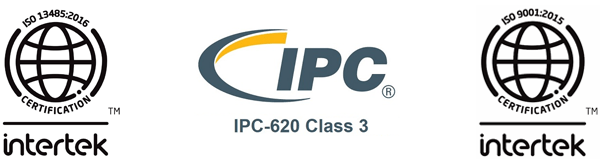 ISO 13485:2016, IPC-620 Class 3, ISO 9001:2015